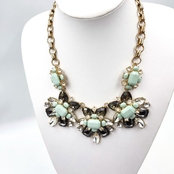 Smokey Grey and Pale Blue Rhinestone Jeweled Necklace - Picture 1 of 10